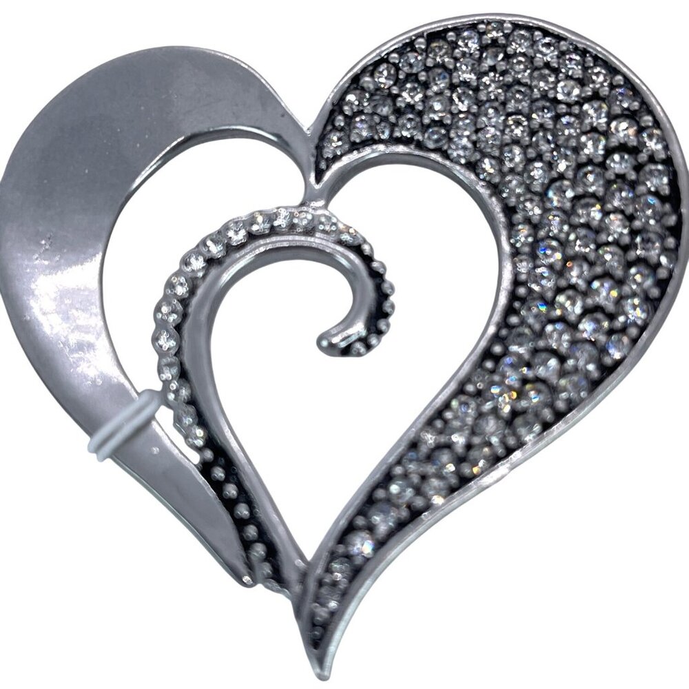 Rhinestone Heart Of Change Brooch Pin Chicos Silver-Tone Fashion Statement NWT - Picture 2 of 10